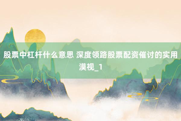 股票中杠杆什么意思 深度领路股票配资催讨的实用漠视_1