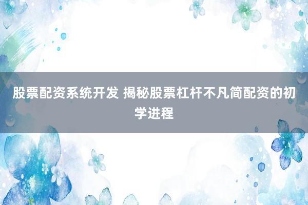 股票配资系统开发 揭秘股票杠杆不凡简配资的初学进程