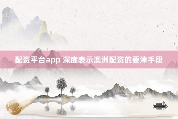 配资平台app 深度表示澳洲配资的要津手段